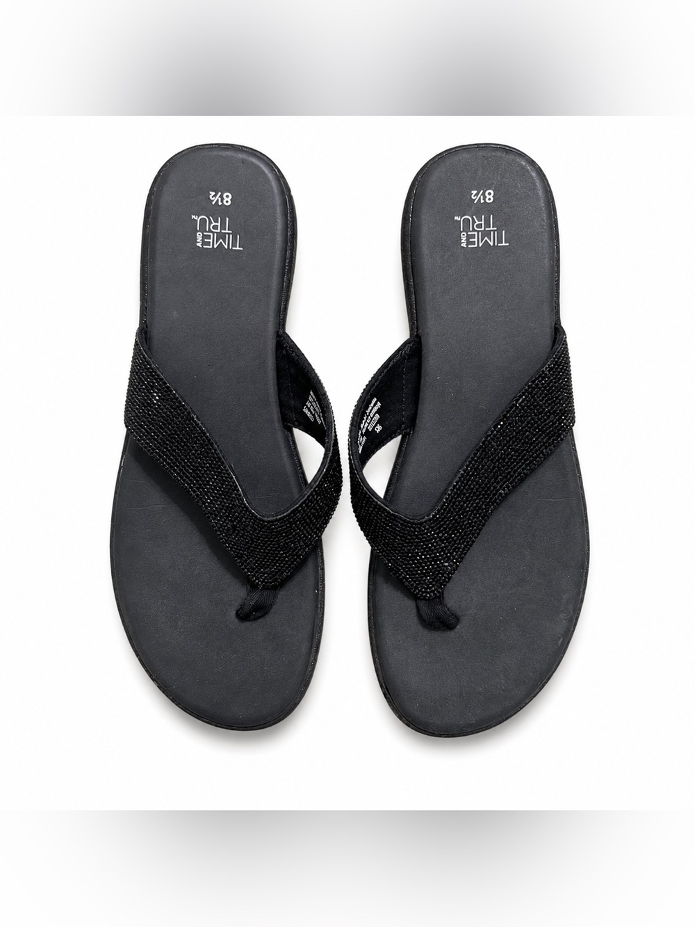 Time and Tru Black Jeweled Thong Sandals - Women Size 8.5
